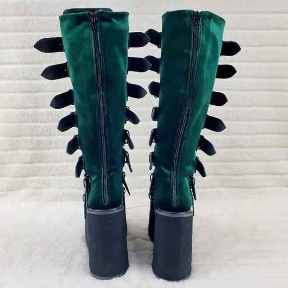 Swing Emerald Green Velvet Goth Punk Multi Strap Platform Restocked - Picture 9 of 14